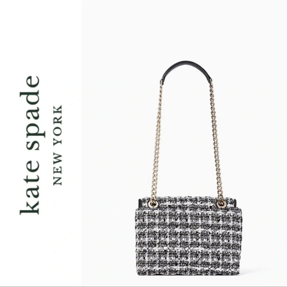 KATE SPADE-tweed Blk & Wht Natalia Flap Crossbody Shoulder Bag NWT - Picture 6 of 16